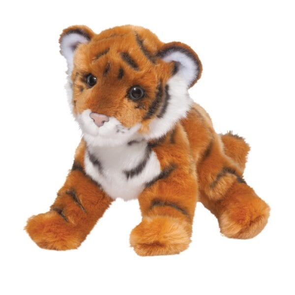 Soft plush tiger toy with lifelike features.