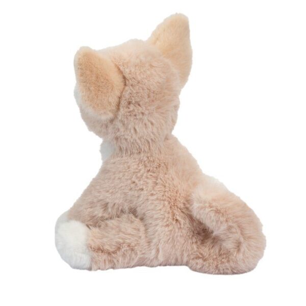 Soft plush toy cat sitting back view