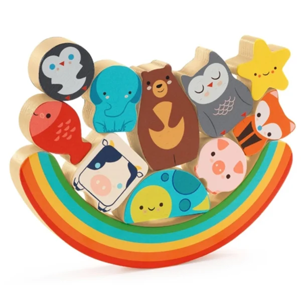 Colorful wooden animal balancing toy for kids.