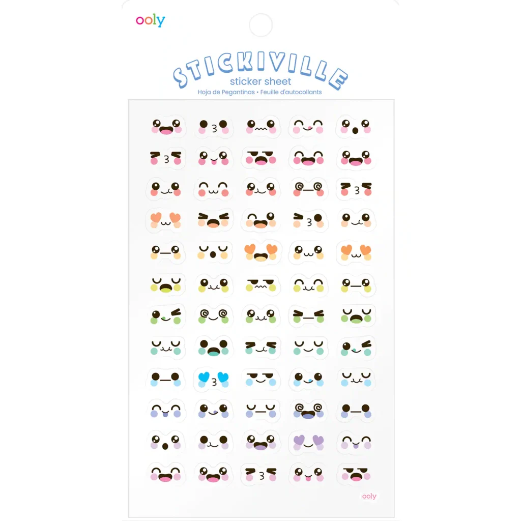 Sticker sheet with cute cartoon faces.