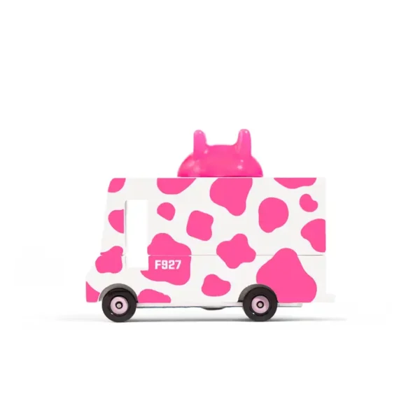 Pink and white toy truck with horns design