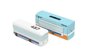 Toy bus with box, number 457.