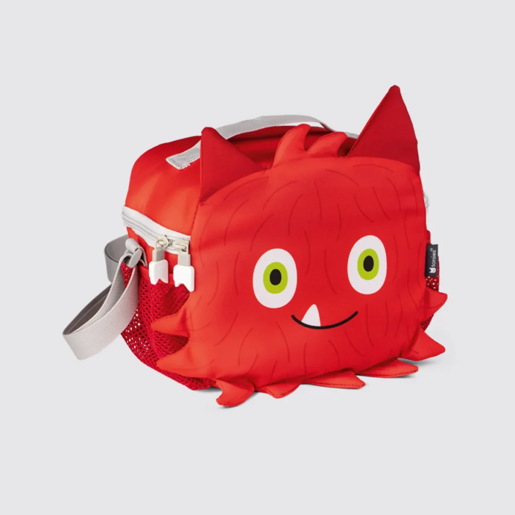 Red monster-themed insulated lunch bag