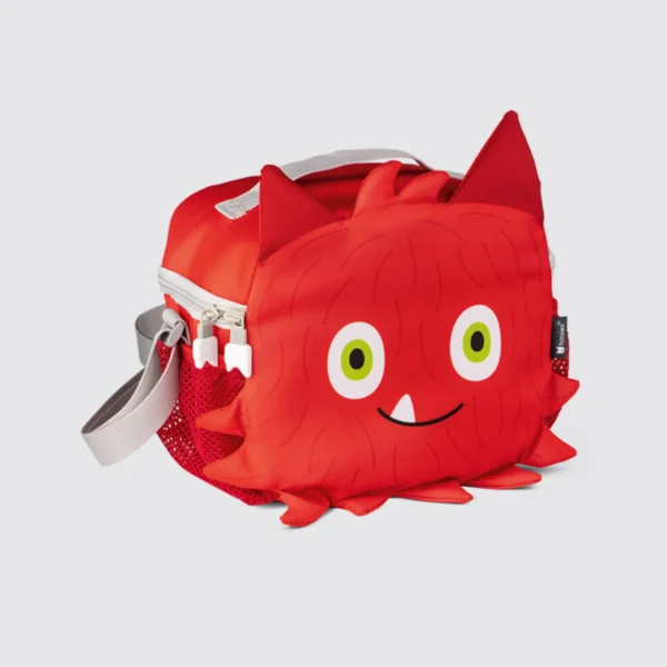 Red monster-themed insulated lunch bag