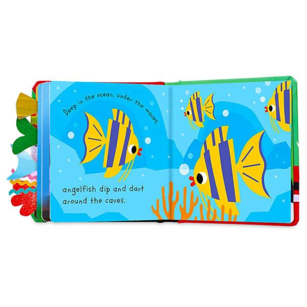 Colorful children's book with angelfish illustration.