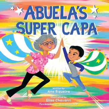 Abuela and child high-five in superhero capes.