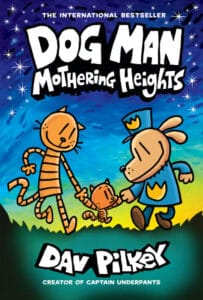 Dog Man and cats on book cover illustration.