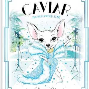 Illustrated chihuahua in glamorous dress on book cover.
