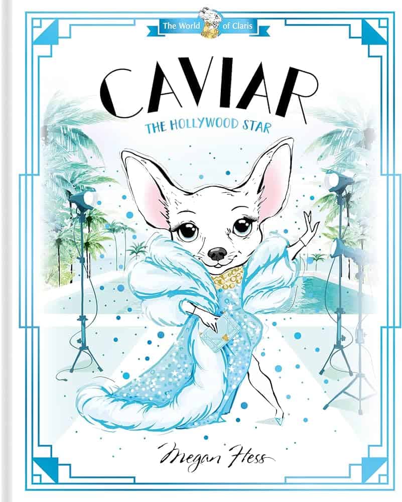Illustrated chihuahua in glamorous dress on book cover.