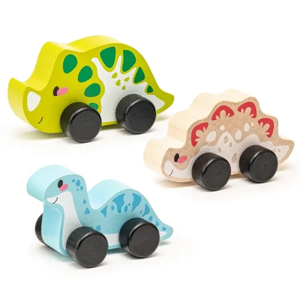 Colorful wooden dinosaur toy cars for kids