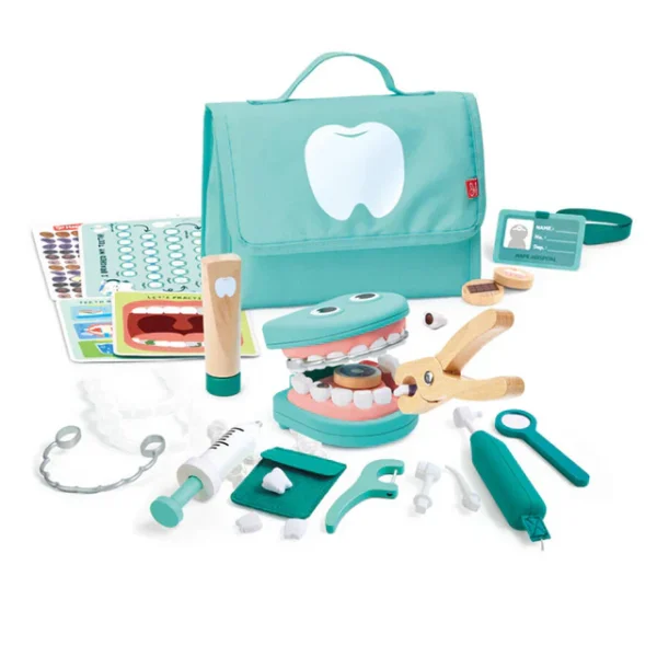 Kids' dental play set with tools and accessories.