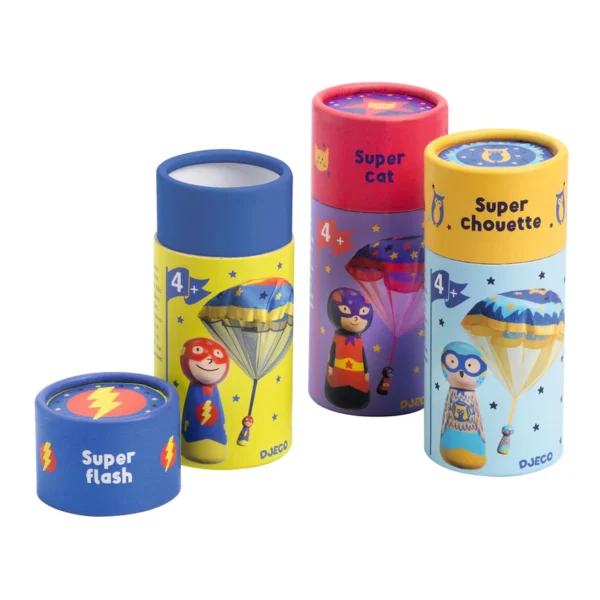 Colorful superhero-themed children's packaging.