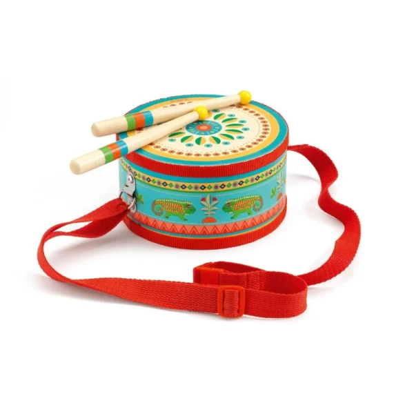 Colorful children's drum with sticks and strap