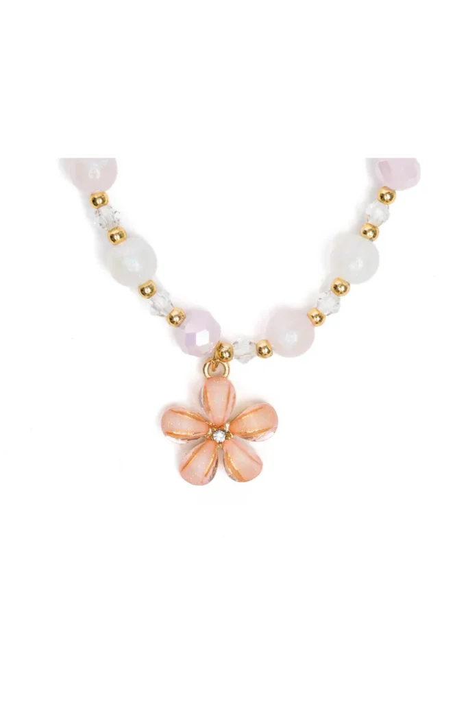 Pink flower charm beaded necklace