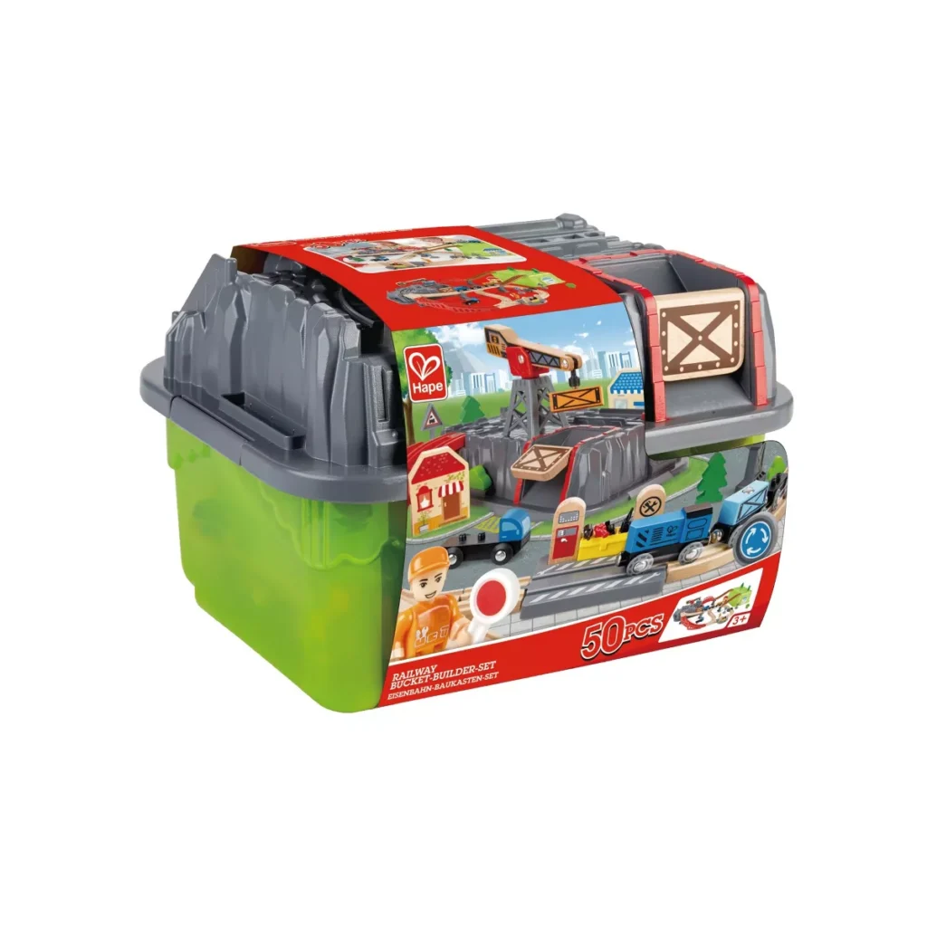 Hape railway builder set toy box.