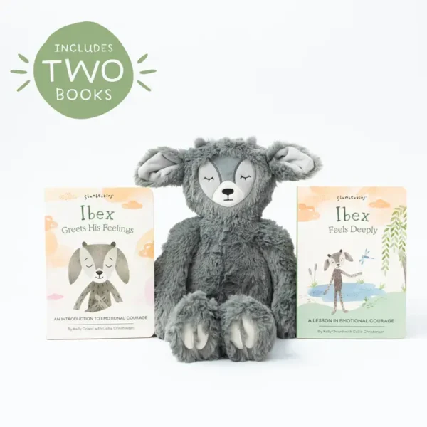 Ibex plush toy with two emotional courage books.