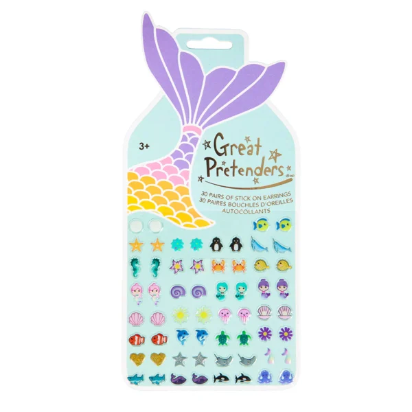 Mermaid-themed stick-on earrings for kids.