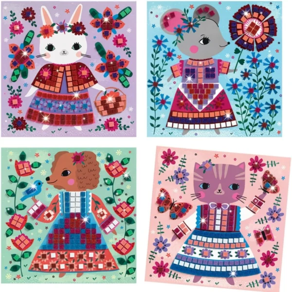 Colorful mosaic animal characters with flowers