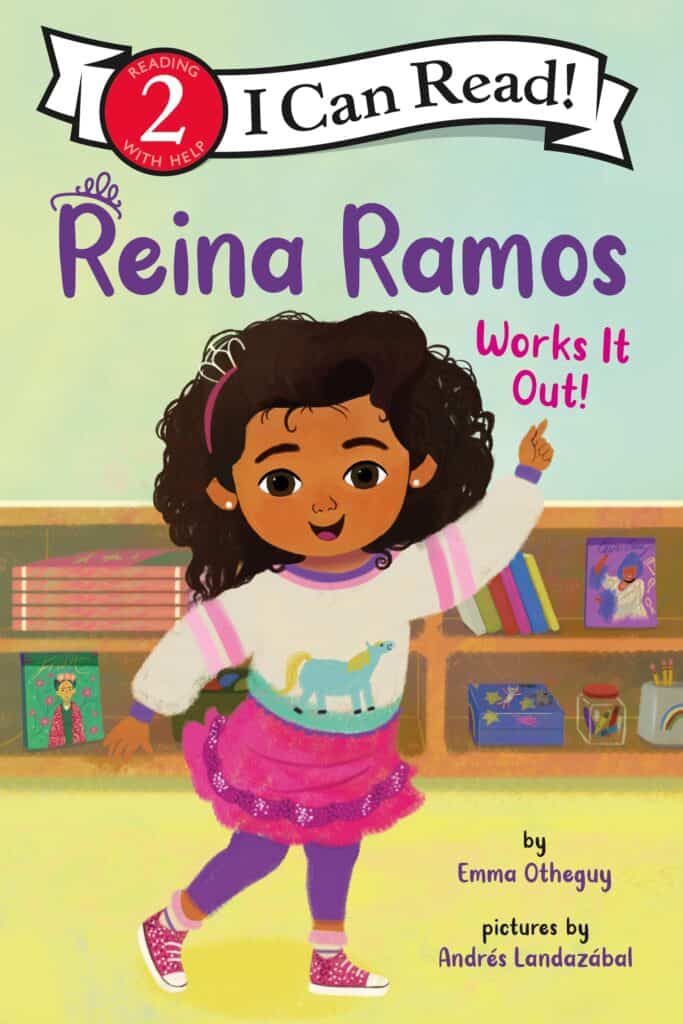 Reina Ramos book cover, girl with books and unicorn shirt.