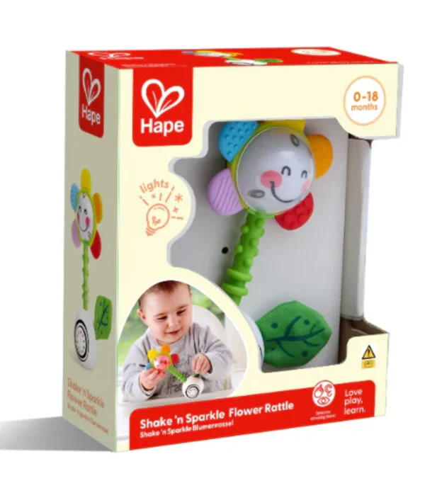 Hape flower rattle for babies, colorful and fun.