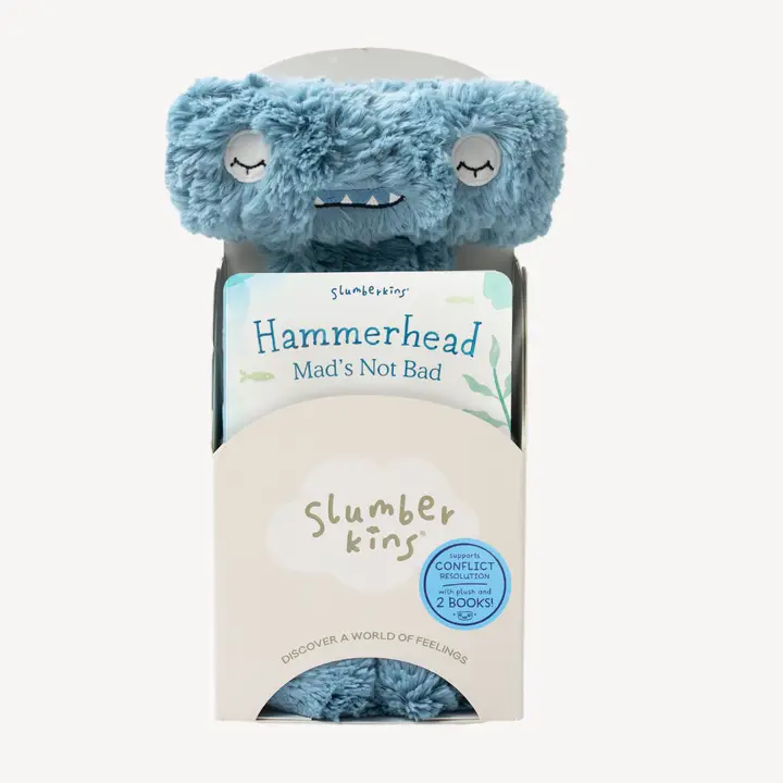 Blue plush toy with book for kids