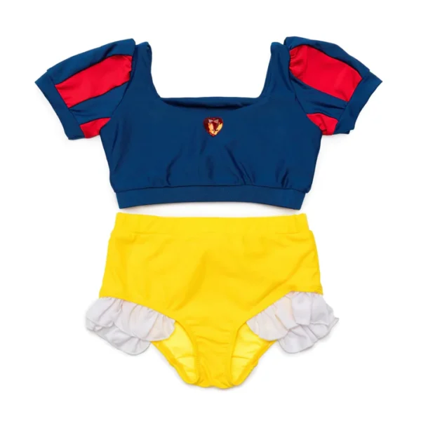 Colorful two-piece swimsuit with puffy sleeves.