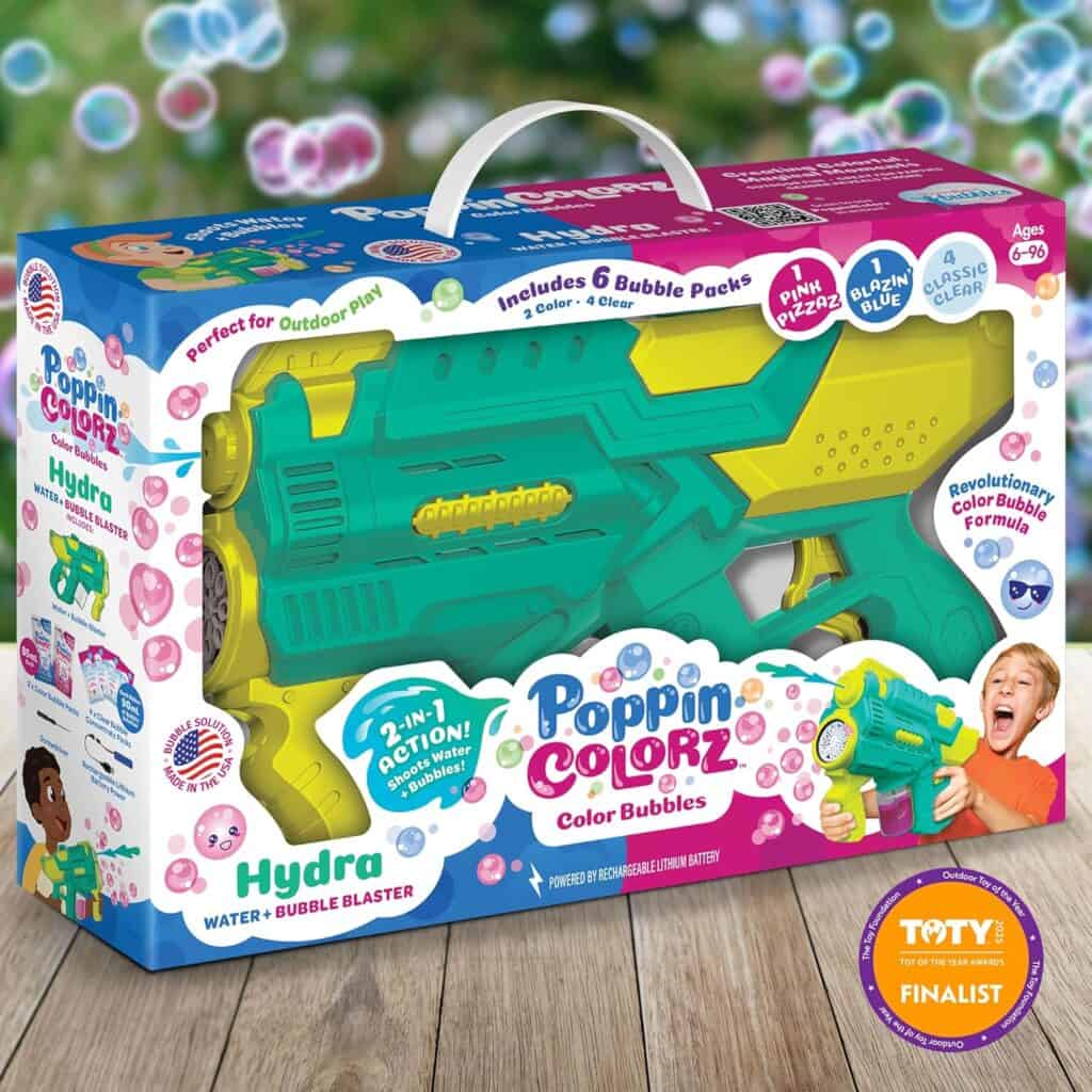 Poppin Colorz Hydra water bubble blaster toy packaging.