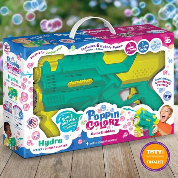 Poppin Colorz Hydra water bubble blaster toy packaging.