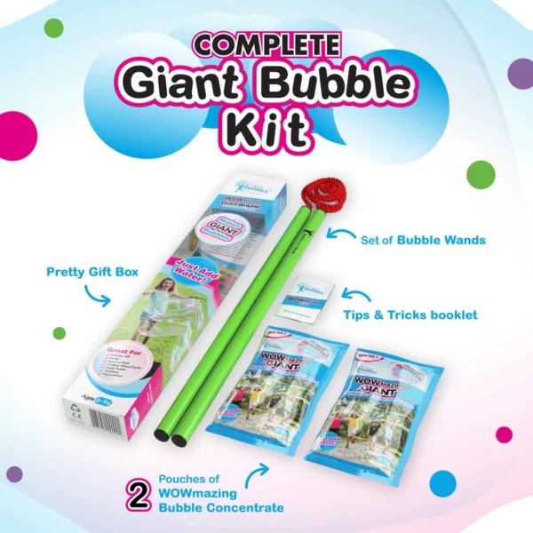 Complete Giant Bubble Kit with wands and concentrate.