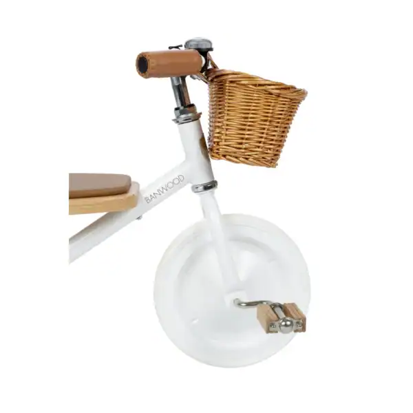 Kid's white bike with basket and pedals