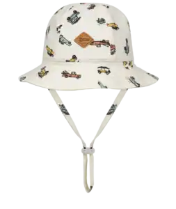 White bucket hat with vintage car pattern