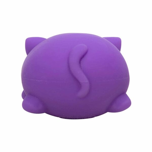 Purple cat-shaped toy, back view.