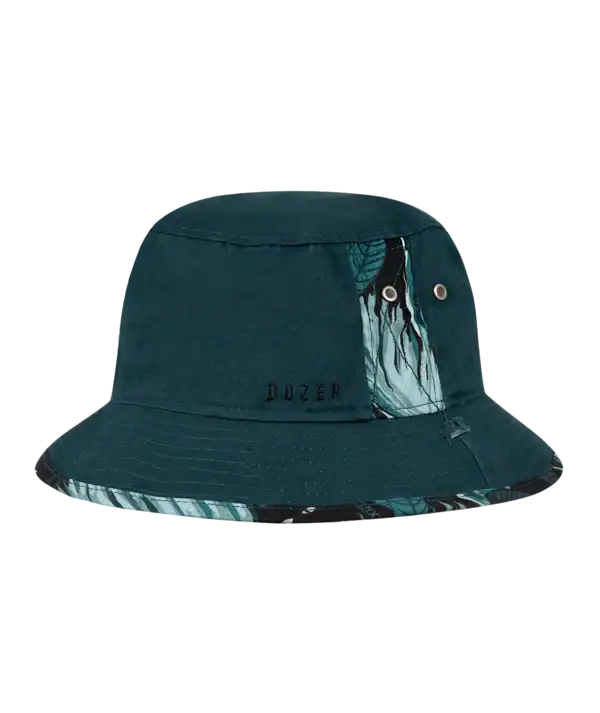 Green bucket hat with embroidered detail