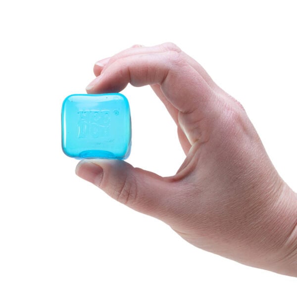 Hand holding blue reusable ice cube