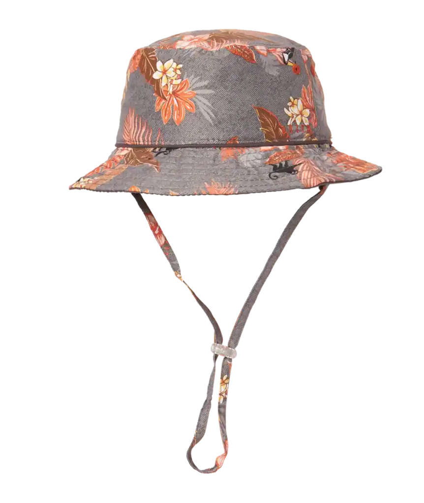 Floral bucket hat with chin strap