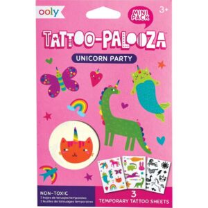 Unicorn-themed temporary tattoo pack for kids.