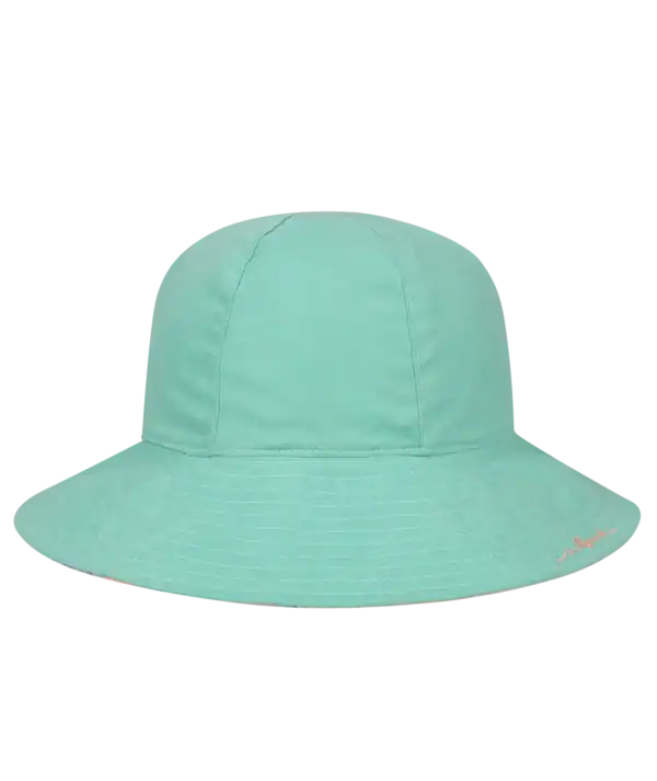 Mint green bucket hat with stitched detail.