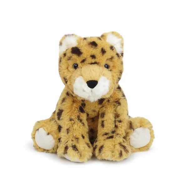 Soft plush leopard toy with brown spots.