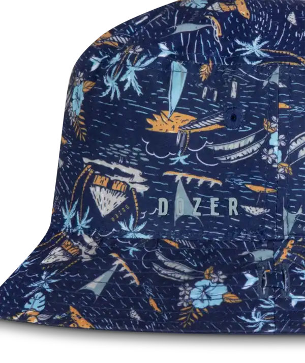 Navy bucket hat with tropical print