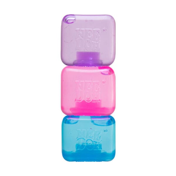Stacked colorful squishy cubes toy.