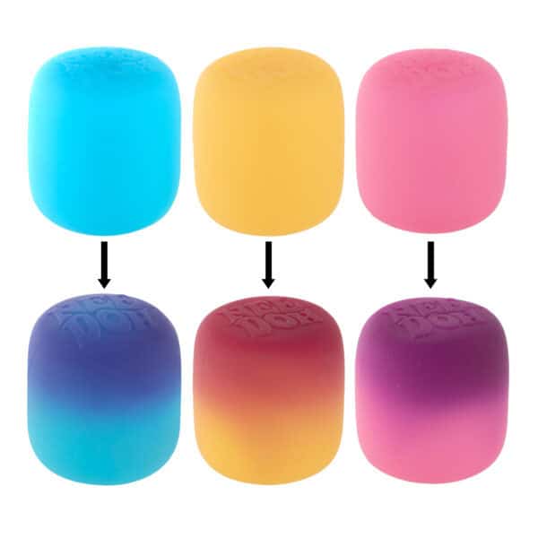 Color-changing putty in blue, yellow, pink transformations.