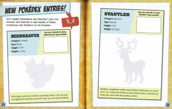 Pokédex entries for Misdreavus and Stantler.