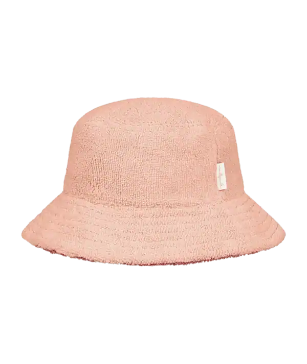 Pink textured bucket hat with label