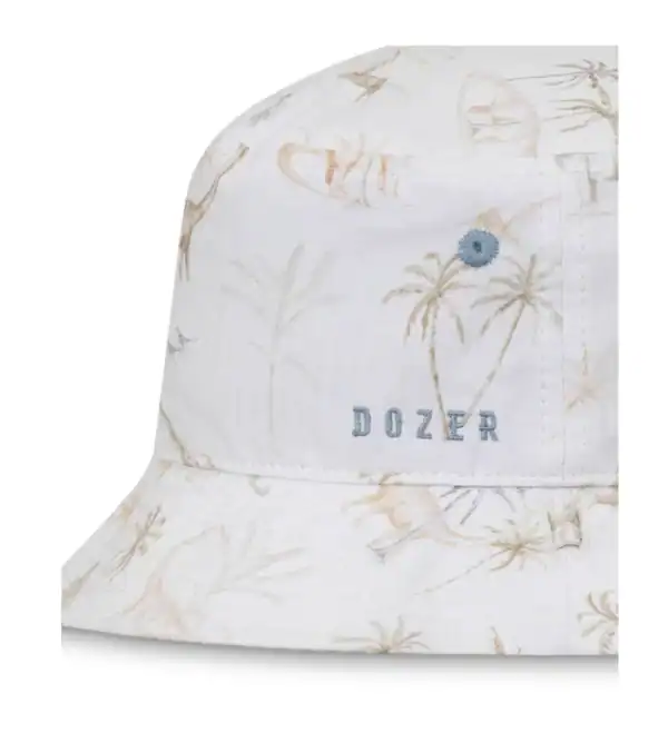 White bucket hat with palm tree design