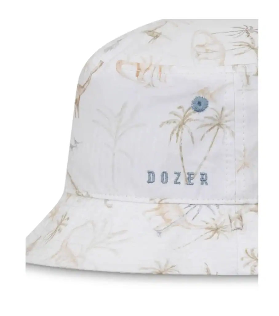 White bucket hat with palm tree design