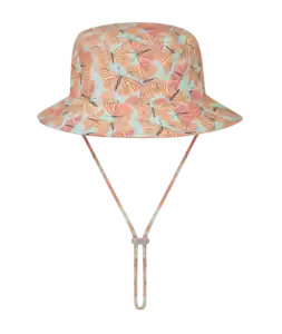 Colorful butterfly-patterned bucket hat with chin strap