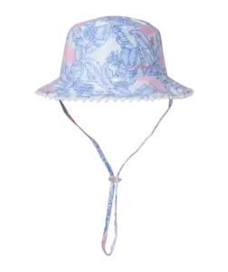 Blue floral bucket hat with chin strap