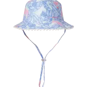 Blue floral bucket hat with chin strap