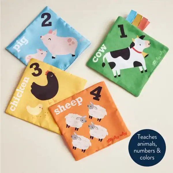Colorful animal and number educational fabric squares