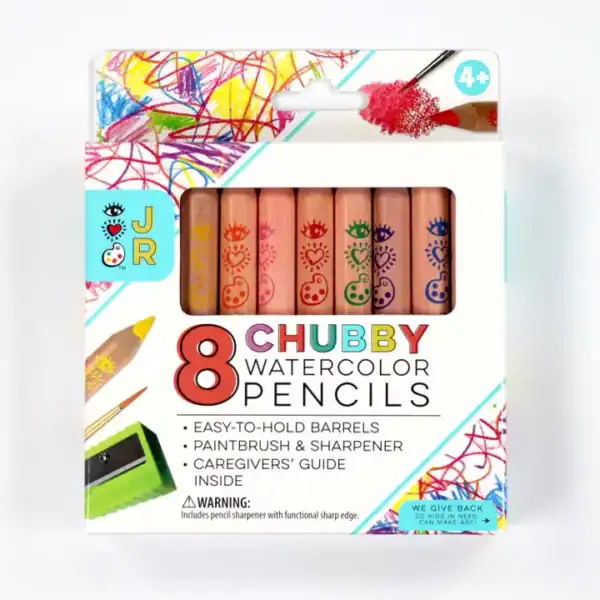 Box of 8 chubby watercolor pencils for kids.